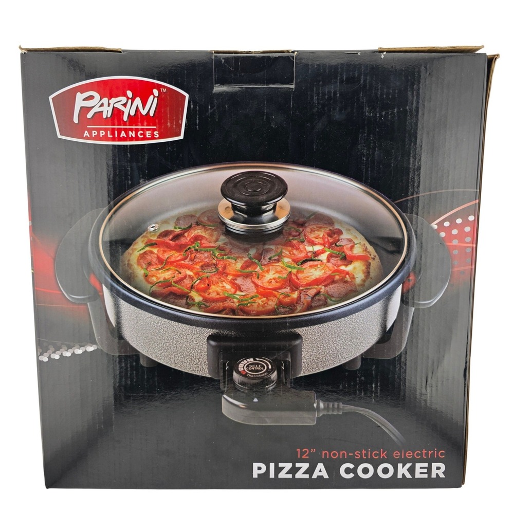 Parini Electric Pizza Cooker 12" Black Non-Stick Glass Open Box Never Used